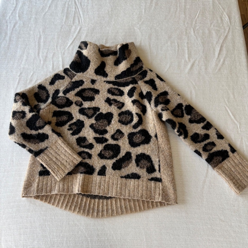 Moth Anthropologie Leopard Print Cowl Neck Sweater Tan Brown Black 71S301S M